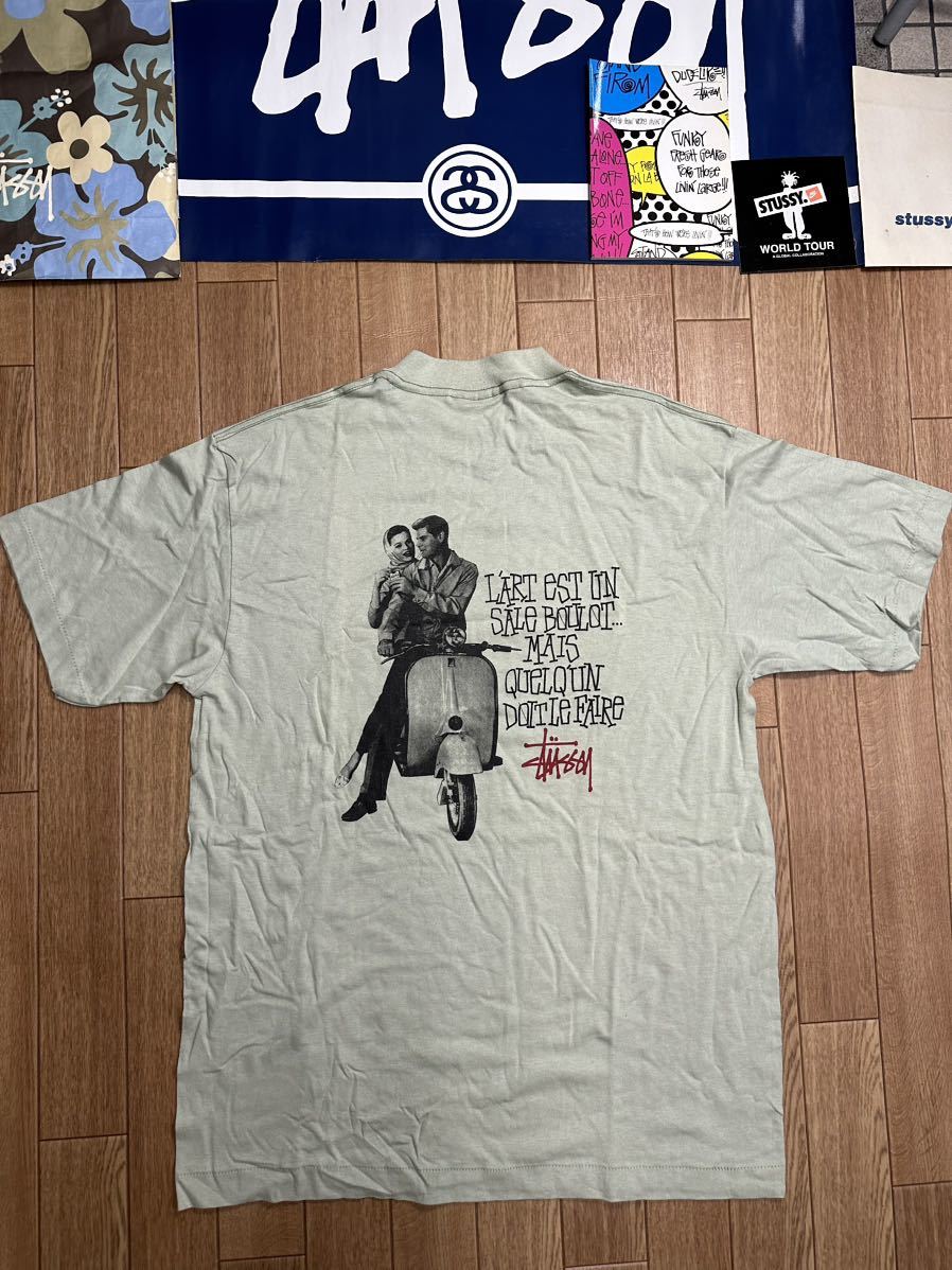 STUSSY オールド黒タグローマの休日フォトTee(L)若草 デッドストック未 