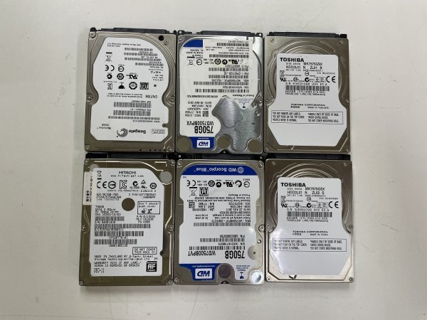 2.5インチ内蔵型HDD 750GB×6個　正常動作品⑥ 正常品 2.5インチHDD 750GB 6個セット WesternDigital TOSHIBA Seagate