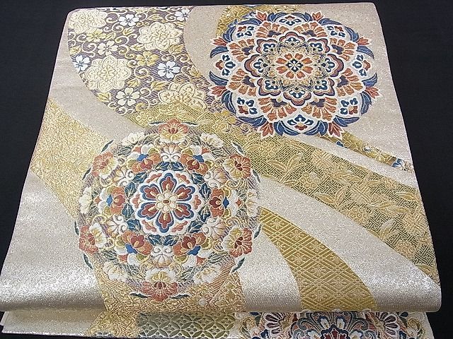 平和屋着物■六通柄袋帯　流水正倉院花文　壱千八百口錦　逸品　hy4727