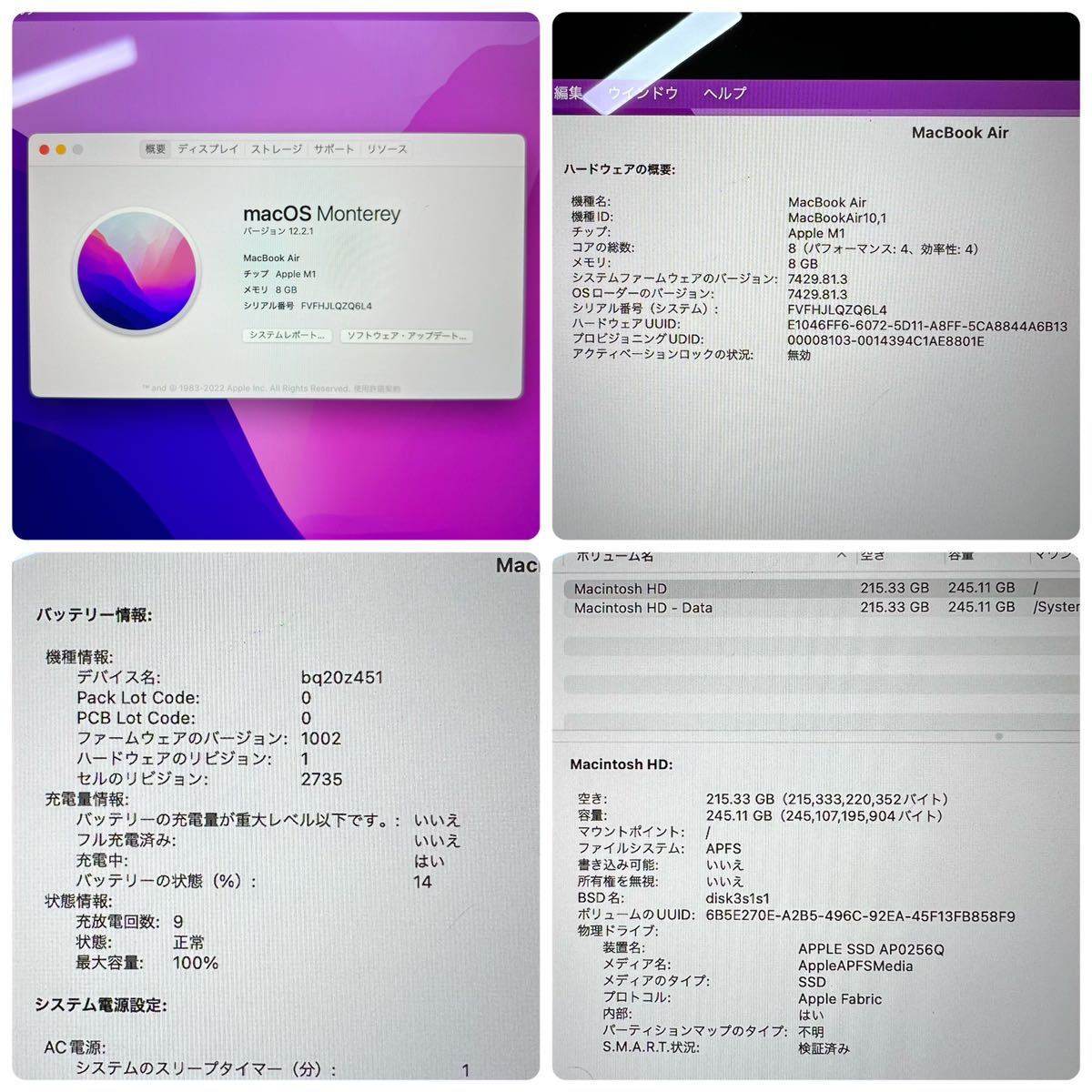【充放電回数14回】Apple MacBook Air (M1, 2020) 1円~【保証期間内】Apple MacBook Air M1 2020 13インチ 8GB 256GB