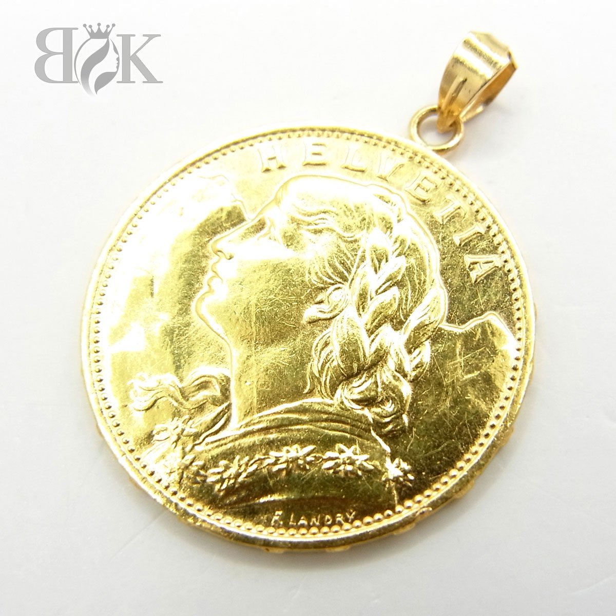 K21.6 20フラン金貨ペンダントトップ アルプスと少女 バチカンK18 6.56
