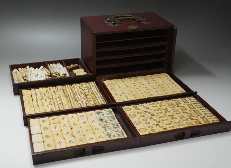 麻雀牌 - 背竹 E837◇時代唐物 鹿角背竹麻雀牌 菊金具