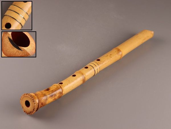 古美術 時代和楽器 竹製 尺八 金唄口 時代物 極上品 初だし品 9153