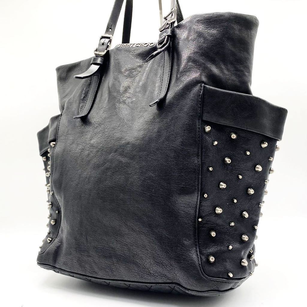 本物保証，セール １円 モデル ジミーチュウ JIMMY CHOO トートバッグ ハンド ショルダー ビジネス メンズ スタッズ レザー 大容量 A4 ブラック 鞄(ジミーチュウ)｜売買されたオークション情報、yahooの商品情報を その他