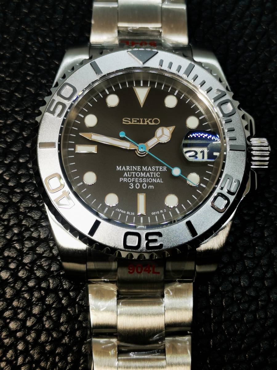 カスタム セイコー nh35 mod ブラック×シルバー 自動巻き 40mm 腕時計