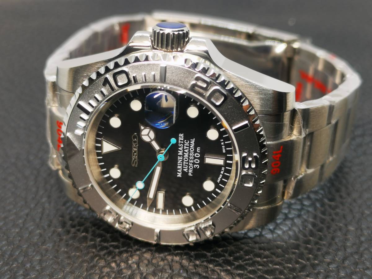 カスタム セイコー nh35 mod ブラック×シルバー 自動巻き 40mm 腕時計