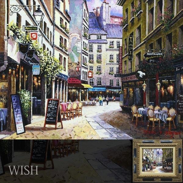 【真作】【WISH】ジーン・ハンセン JEAN.F.HANSEN「パリのオープンカフェ」油彩 6号 ◆パリ街景 　　〇1958-ギリシャの画家 #23042819