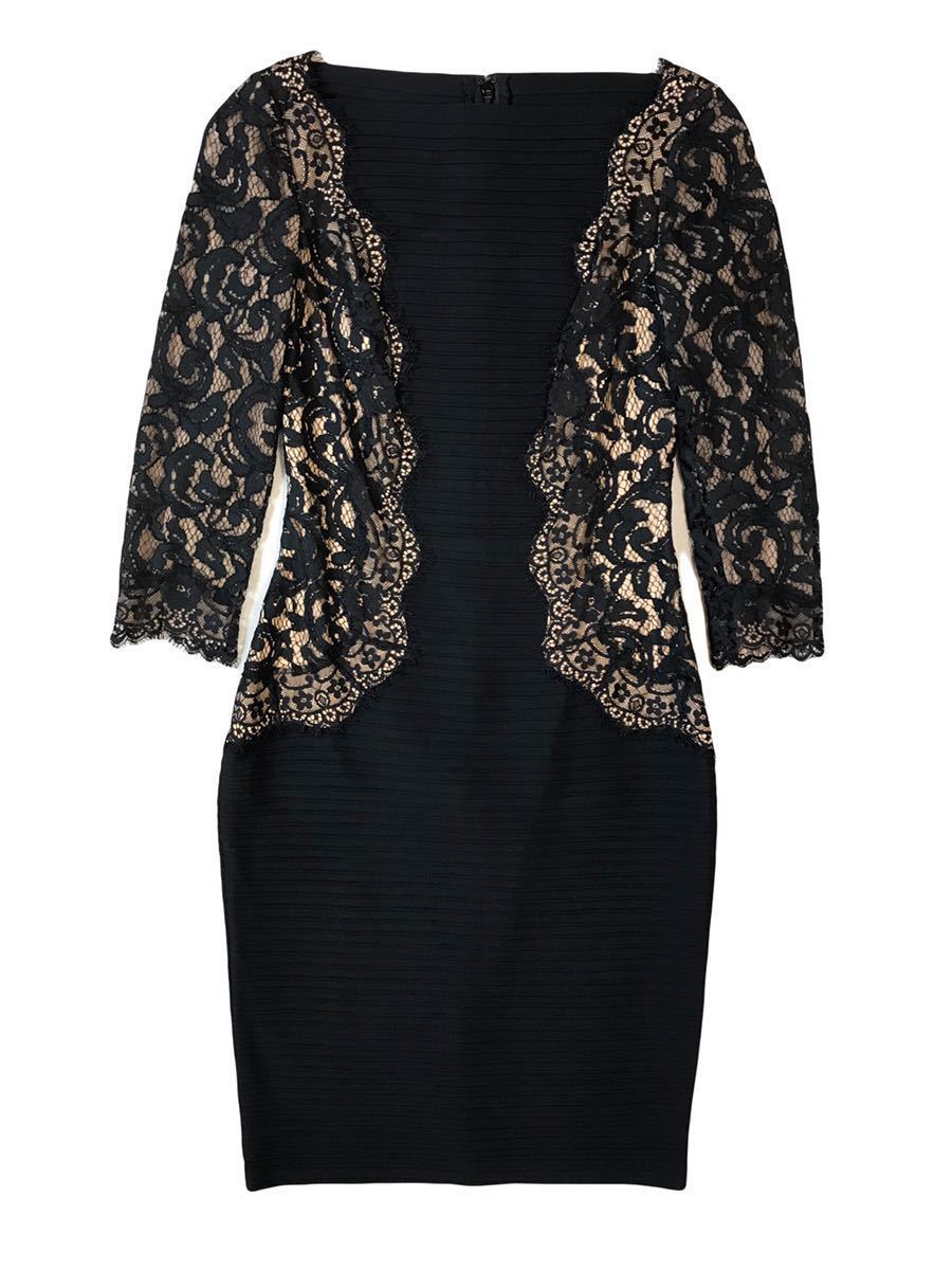 美品 TADASHI SHOJI タダシ レース切替ドレス ワンピース ネイビー 