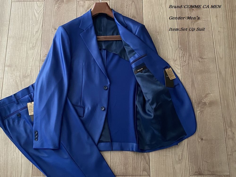 新品 COMME CA MEN コムサメン ポリブロード カジュアルセットアップ スーツ 22ブルー Mサイズ 04GY04 定価66，000円