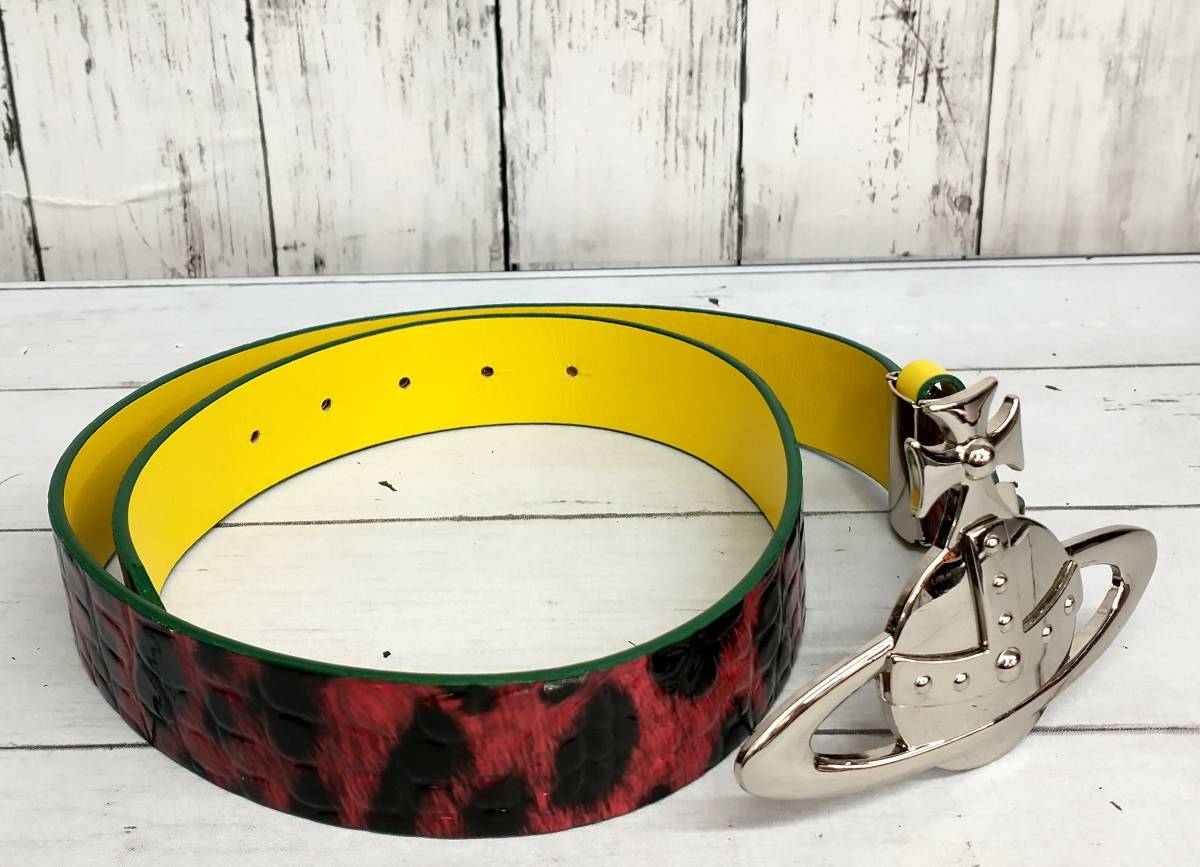 VIVIANNE WESTWOOD ヴィヴィアンウエストウッド ベルト オーブ クロコ型押し アニマル柄 レッド/グリーン/イエロー