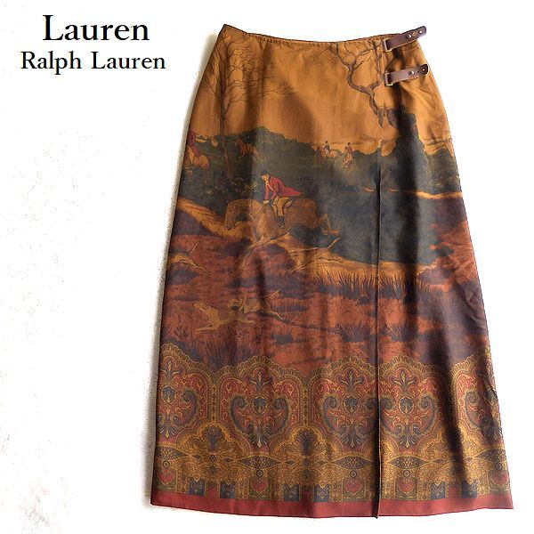 3点送料無料☆Lauren Ralph Lauren ローレン 大きいサイズ 10P ラルフローレン 乗馬　絵画風　プリント　巻きスカート　ラップスカート