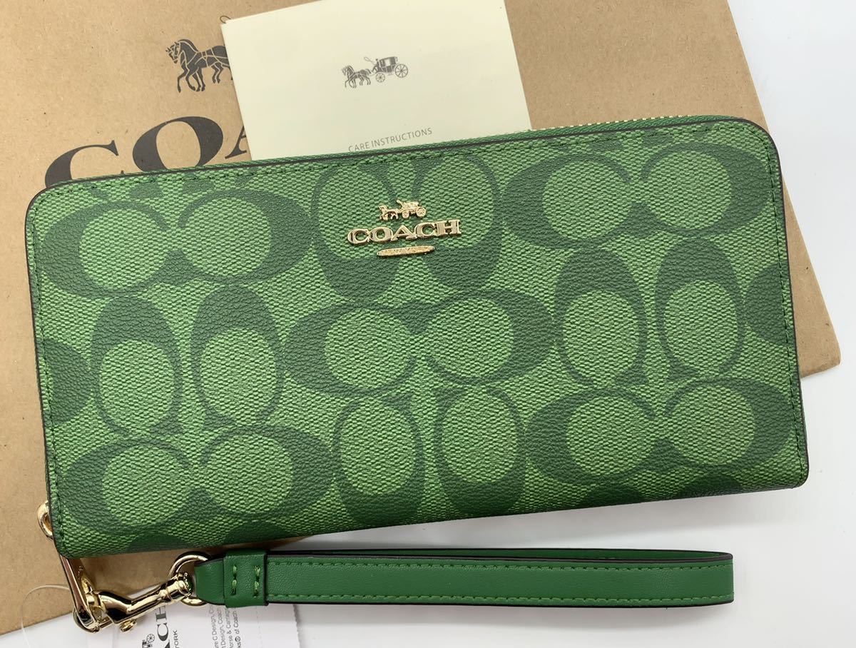 COACH 長財布 C4452 グリーン シグネチャーストラップ アウトレット品 