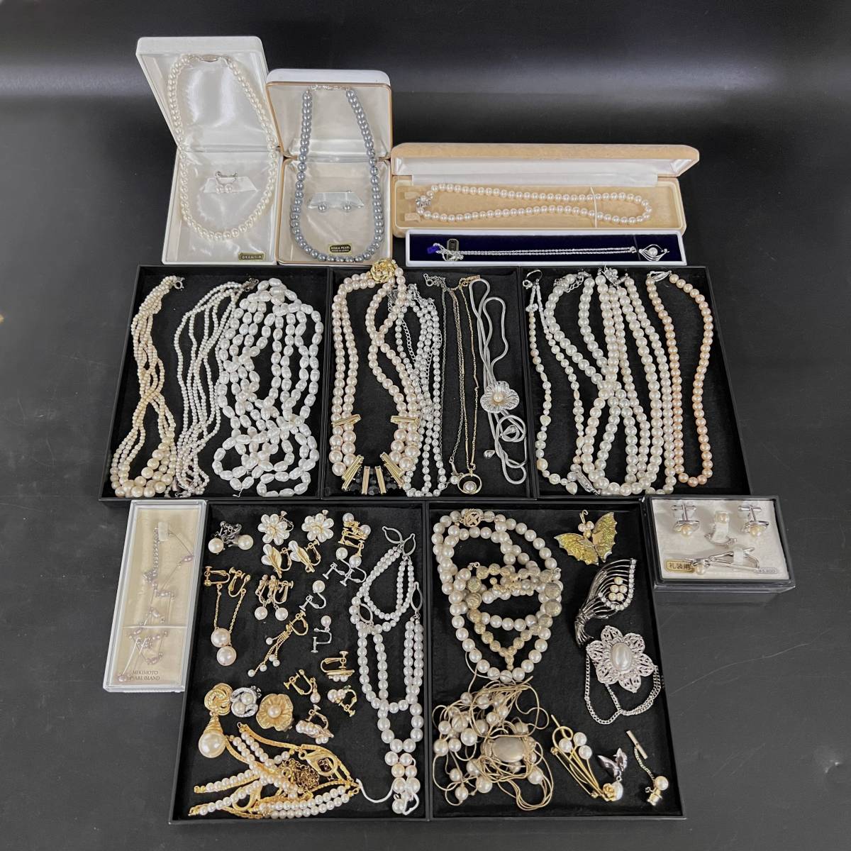 【SS】アクセサリー パール系まとめて1，185g MIKIMOTO ネックレス ブローチ イヤリング カフス タイピン 本真珠含む 天然素材