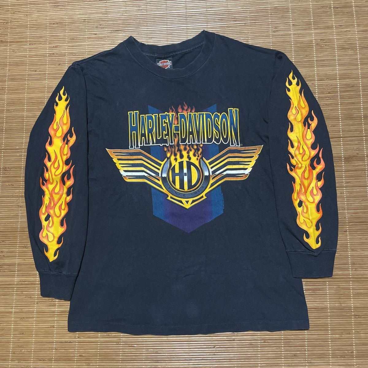 90s USA製 Harley-Davidson ハーレーダビッドソン ファイヤーパターン 