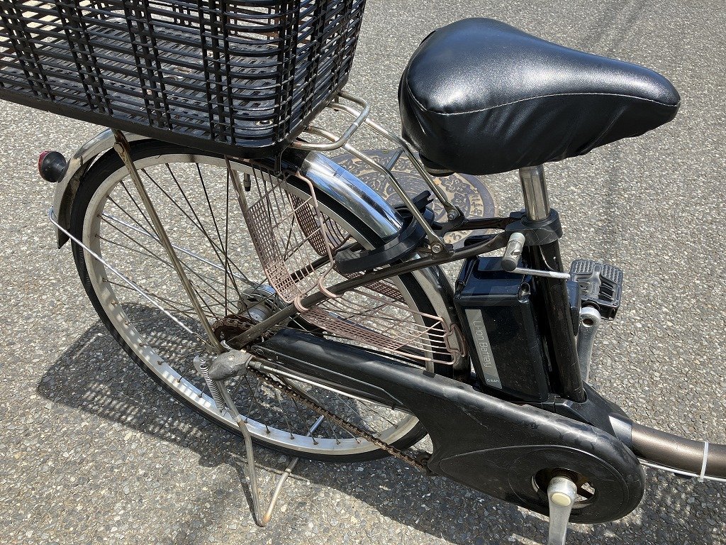 D51 中古電動アシスト自転車 パナソニック ビビ 茶 後ろカゴ付き 1円売 