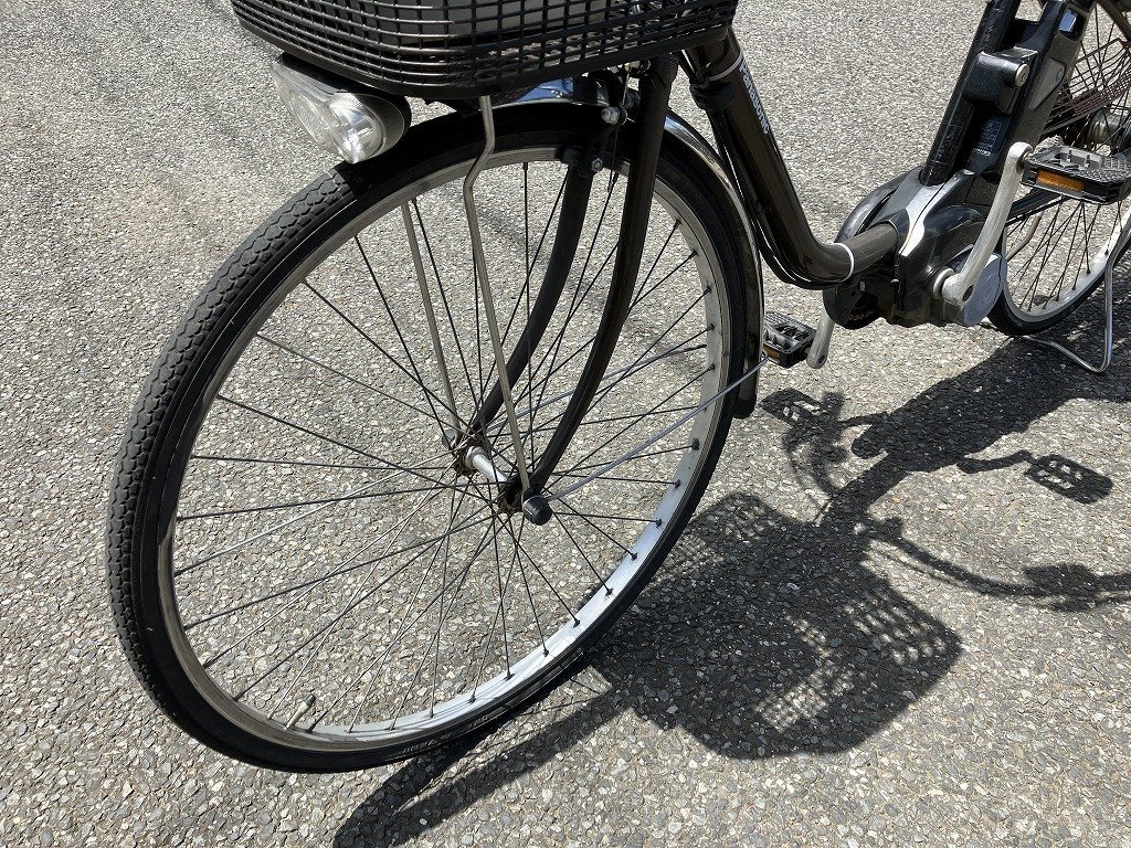 D51 中古電動アシスト自転車 パナソニック ビビ 茶 後ろカゴ付き 1円売 