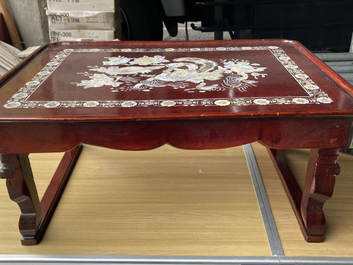 韓国美術 託し 螺鈿細工 /ローテーブル・折畳み：花鳥画福喜古玩 冠婚葬祭 