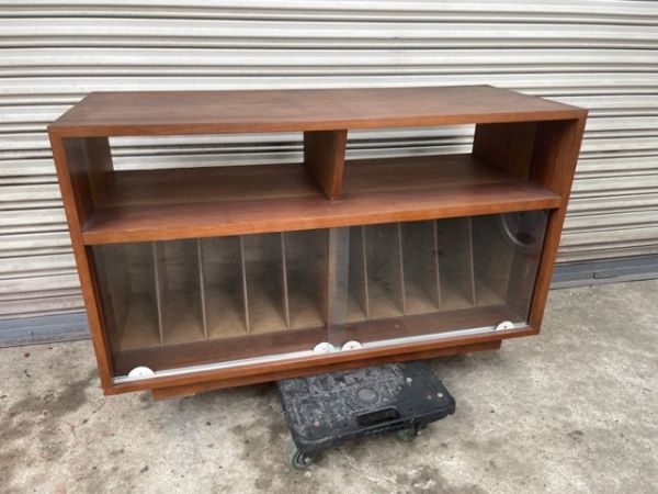 □レコードキャビネット レコードケース ガラス戸棚 古家具 ビンテージ 
