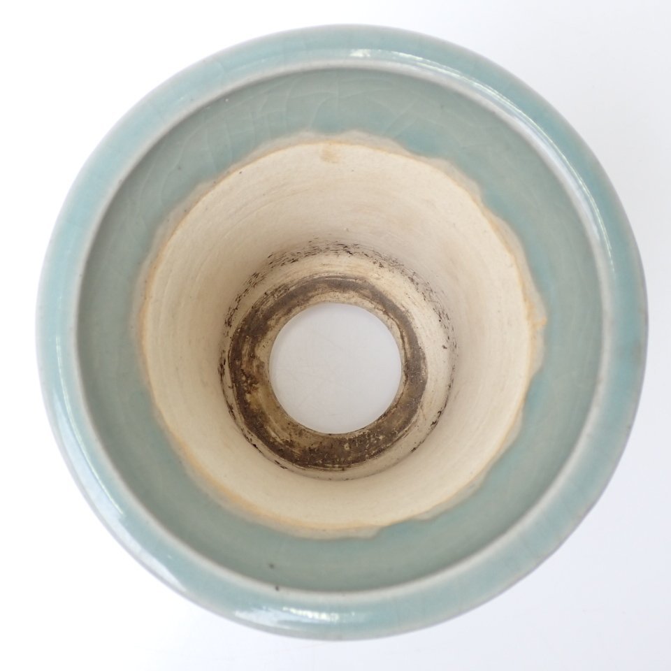 青磁鉢　植木鉢　蘭鉢 ☆欅窯 青磁 春蘭鉢 高さ約18cm/陶磁器/貫入/ラン鉢/山野草鉢/植木鉢