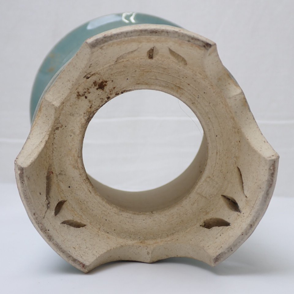 青磁鉢　植木鉢　蘭鉢 ☆欅窯 青磁 春蘭鉢 高さ約18cm/陶磁器/貫入/ラン鉢/山野草鉢/植木鉢