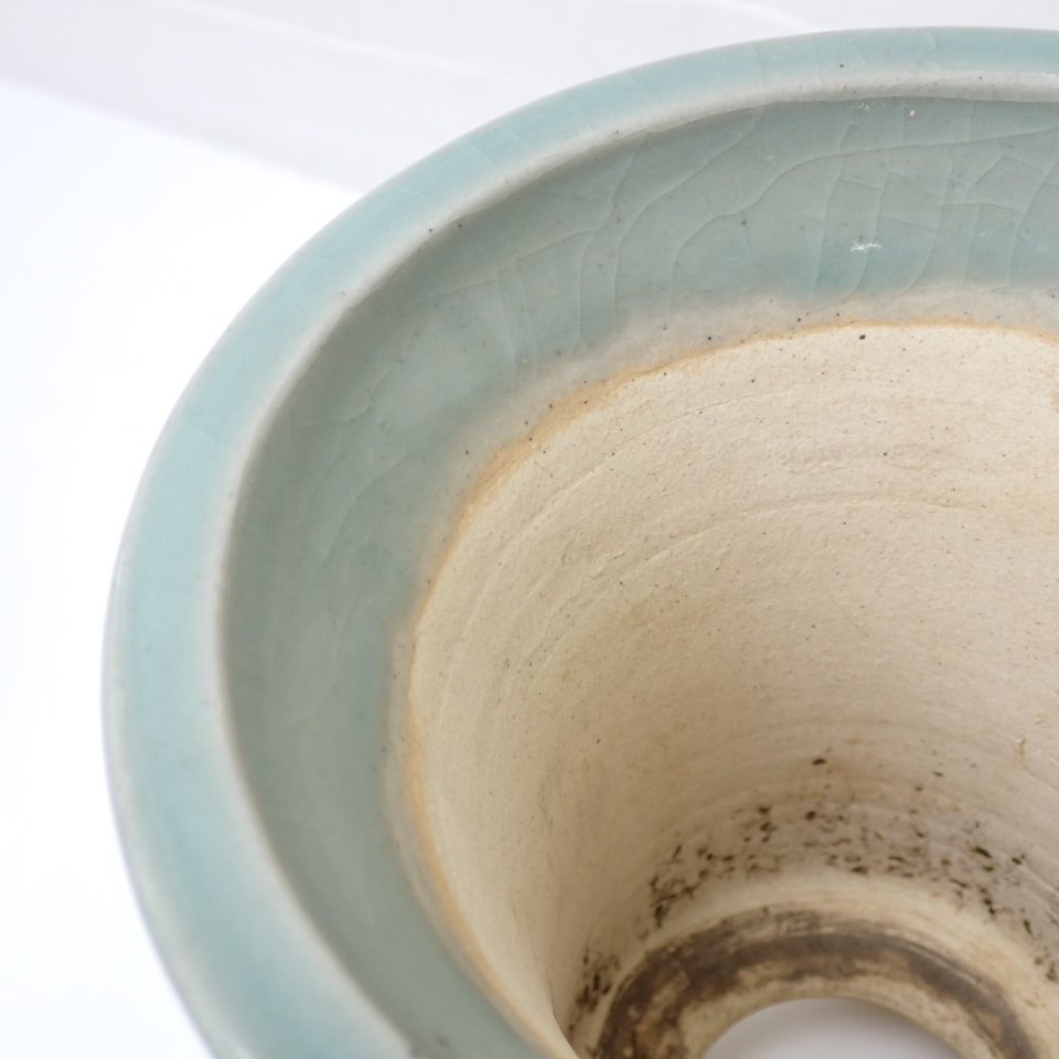 ☆欅窯 青磁 春蘭鉢 高さ約18cm/陶磁器/貫入/ラン鉢/山野草鉢/植木鉢