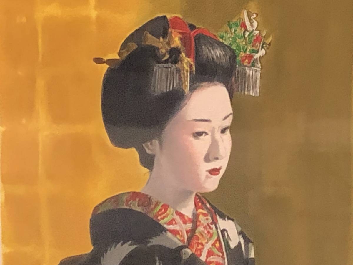 額装】 絵画 リトグラフ 小松崎邦雄 「金の屏風 」 84/250 サイン有 額
