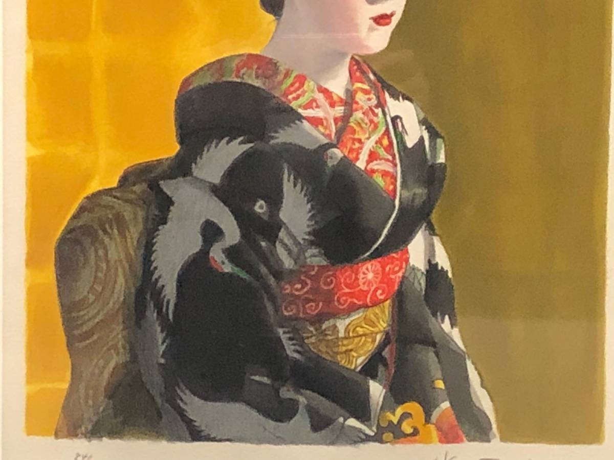 額装】 絵画 リトグラフ 小松崎邦雄 「金の屏風 」 84/250 サイン有 額