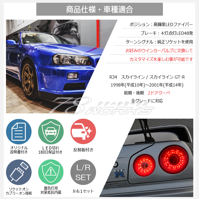 l R34 スカイライン GT-R ﾚﾝｽﾞﾊﾟｰﾂｼｮｯﾌﾟ BNR34 LEDﾃｰﾙ ﾍｯﾄﾞﾗｲﾄ