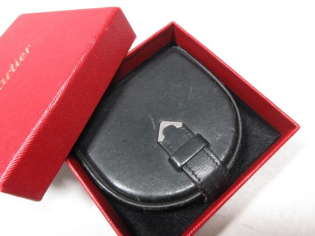 HH 【カルティエ Cartier】 レザー コンパクト コインケース 小銭入れ (メンズ/レディース) ブラック 黒 ◎7ME5492◎