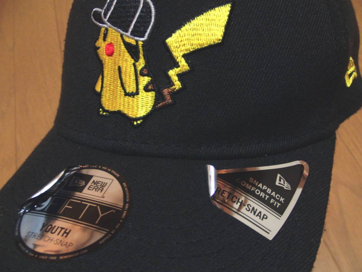 即決早勝!!限定生産NEW ERA×ピカチュウ刺繍入りGOLFキャップ黒【YOUTH