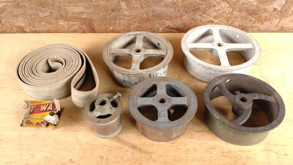 平ベルト 平ベルト用プーリー 軸穴径20mm1種　軸穴径19mm4種類 発動機 動力ベルト　昭和レトロ　アンティーク