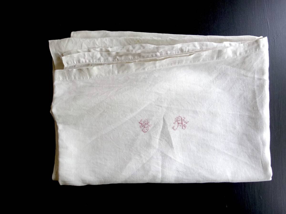 19世紀 手織 リネン 205cm×140cm フランス アンティーク クロス 布 縫製 古布 民藝 工藝 美術 服飾 半物 テキスタイル はぎれ 3
