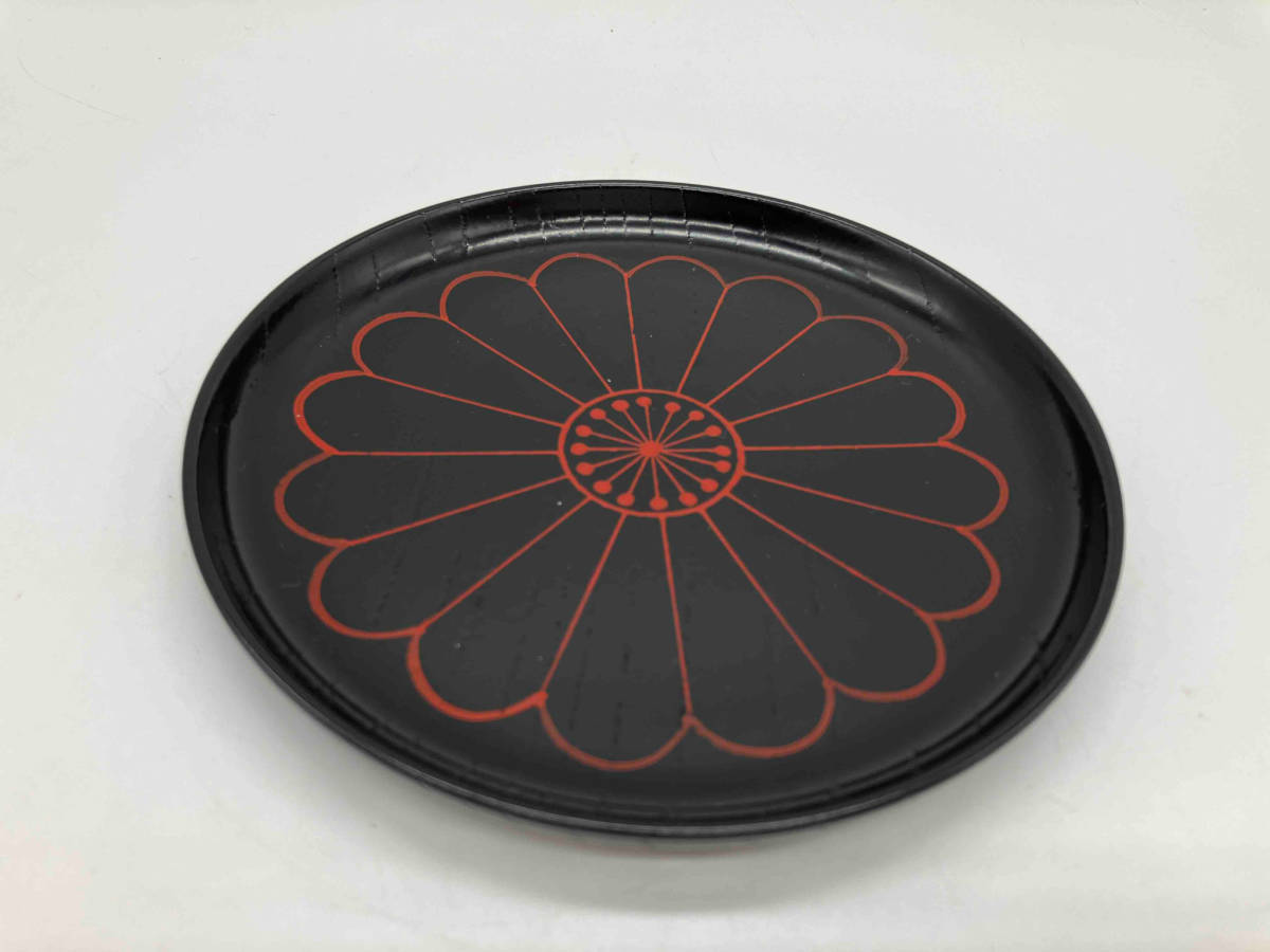 象彦 銘々皿 菊 5枚組 昭和期（和菓子皿・漆器 漆器 菊花文様