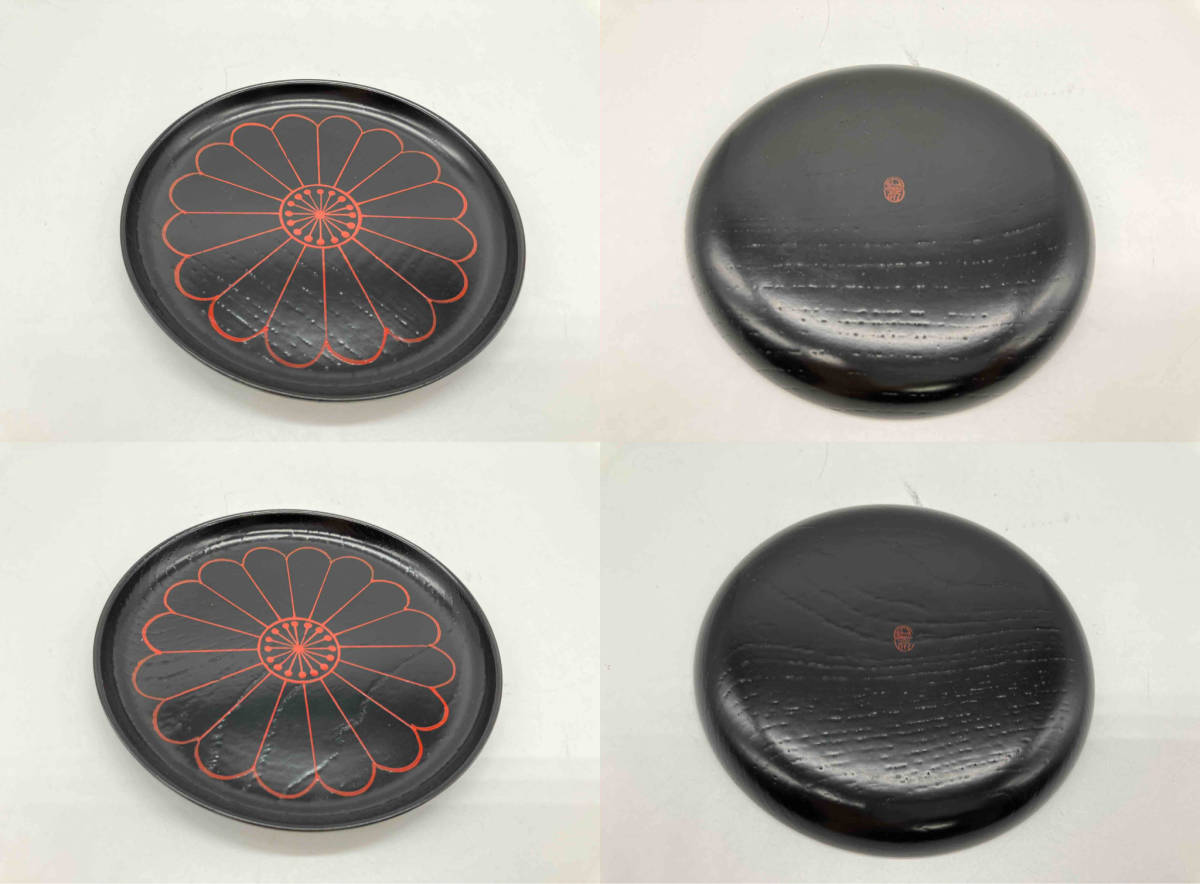 象彦 銘々皿 菊 5枚組 昭和期（和菓子皿・漆器 漆器 菊花文様