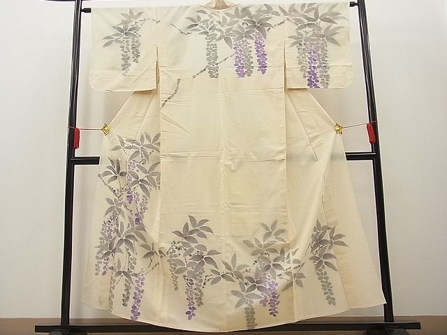 着物屋ほのか■夏物　訪問着　絽　作家物　手描き　藤花房　綿　逸品　未使用　hv1932