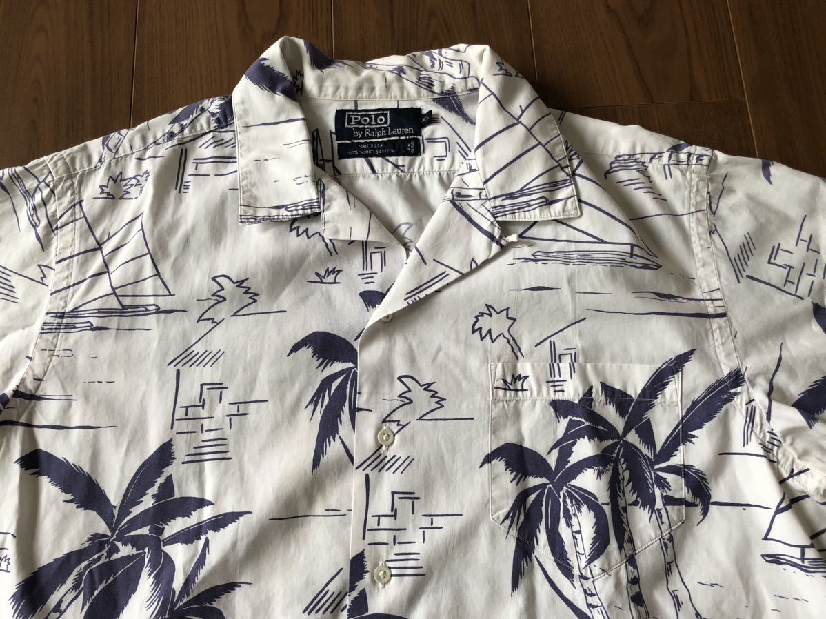 90s POLO ラルフローレン USA製 コットン 開襟 ハワイアンシャツ XL