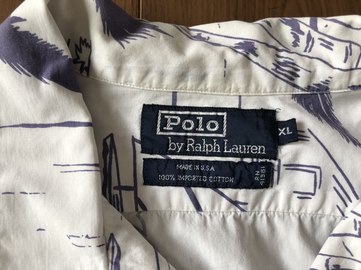 90s POLO ラルフローレン USA製 コットン 開襟 ハワイアンシャツ XL