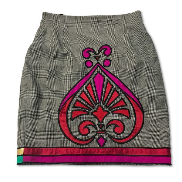《良品◎》GIANNI VERSACE ジャン二ヴェルサーチ★イタリア製*チェックデザインスカート*グレー*サイズ42(LA1361)◆S60