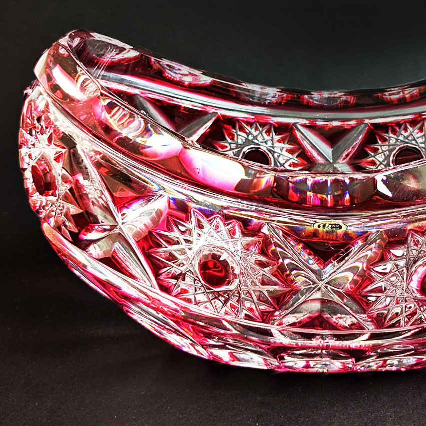 □バカラ 18cm 鉢 器 赤硝子 切子 ディアマン DIAMANT BACCARAT 希少