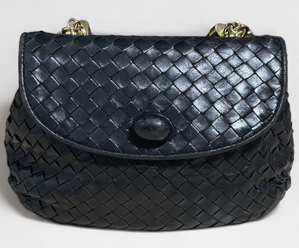 ボッテガヴェネタ BOTTEGA VENETA イントレチャート レザー 2way ショルダーバッグ ハンドバッグ 黒 レディース　1円〜