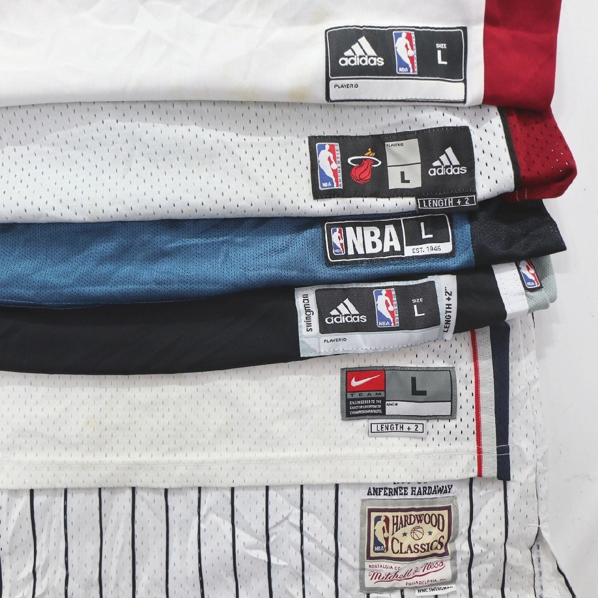 ◎NBAゲームシャツ set アディダス　ナイキ　カラー系 他 (メンズL) 6枚セット まとめ売り 古着卸 1円スタート 最落なし MO5247