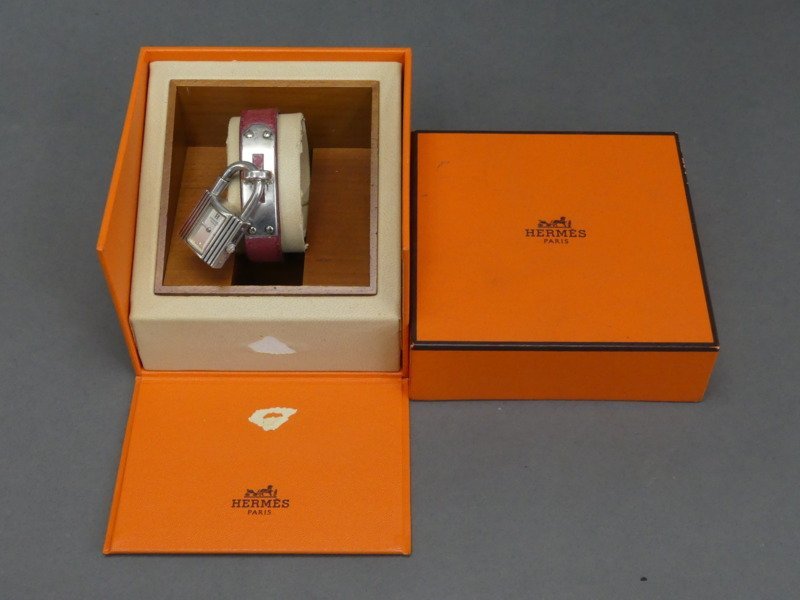 ww145 エルメス ケリーウォッチ レディース シルバー 925 ボルドー 電池交換済み 腕時計 動作品 クォーツ
