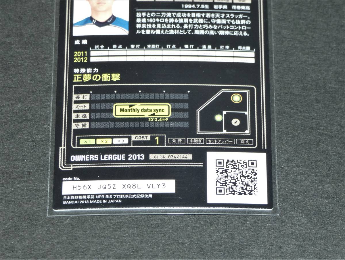 4905T/大谷翔平 オーナーズリーグ 2013 ルーキーカード RC 正夢の衝撃