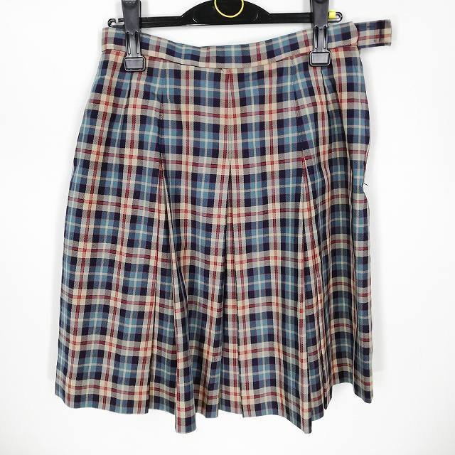 1円 スクールスカート 冬物 w69-丈54 チェック 中学 高校 コシノヒロコ プリーツ 学生服 制服 女子 中古 HK4050