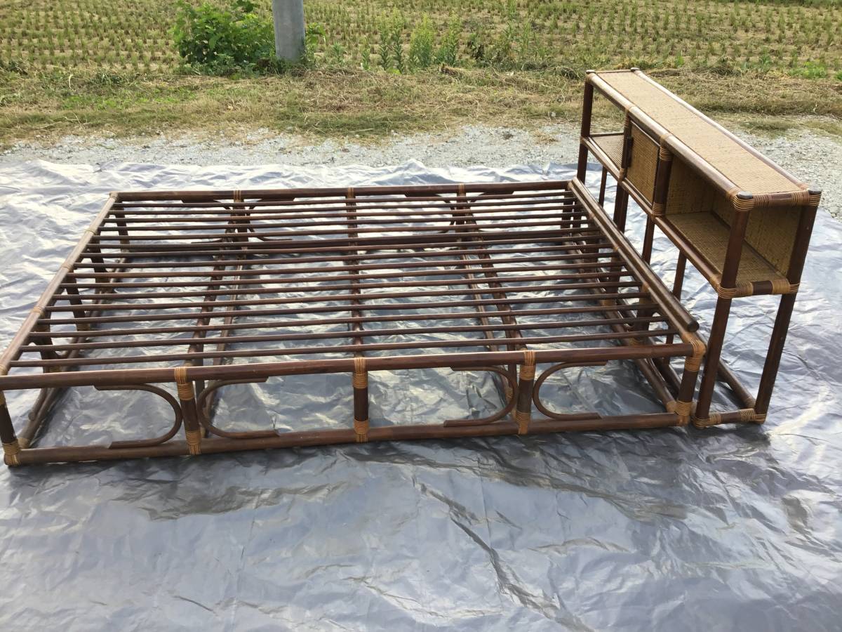 籐製のセミダブルベッドフレーム ☆希少 セミダブル ラタン ベッド