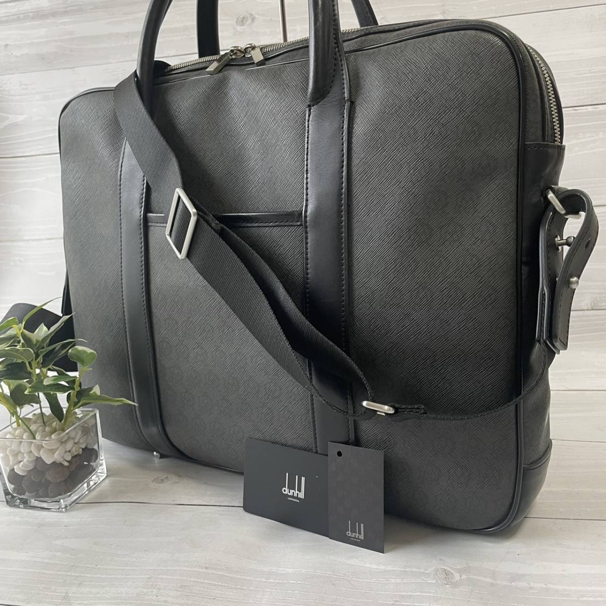ダンヒル dunhill【極美品 定価17万】ビジネスバッグ ブリーフケース ウィンザー 本革 レザー ブラック 黒 PVC 2way 斜め掛け メンズ 鞄