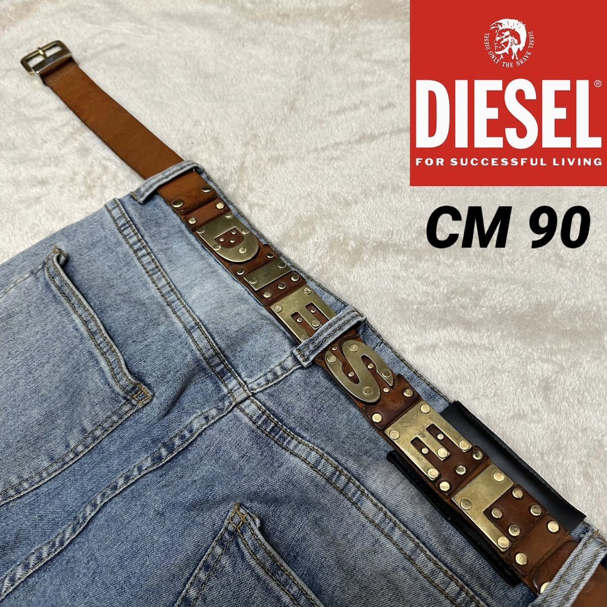 DIESEL ディーゼル 本革 牛革 レザー スタッズ 巨大ロゴ バックロゴ