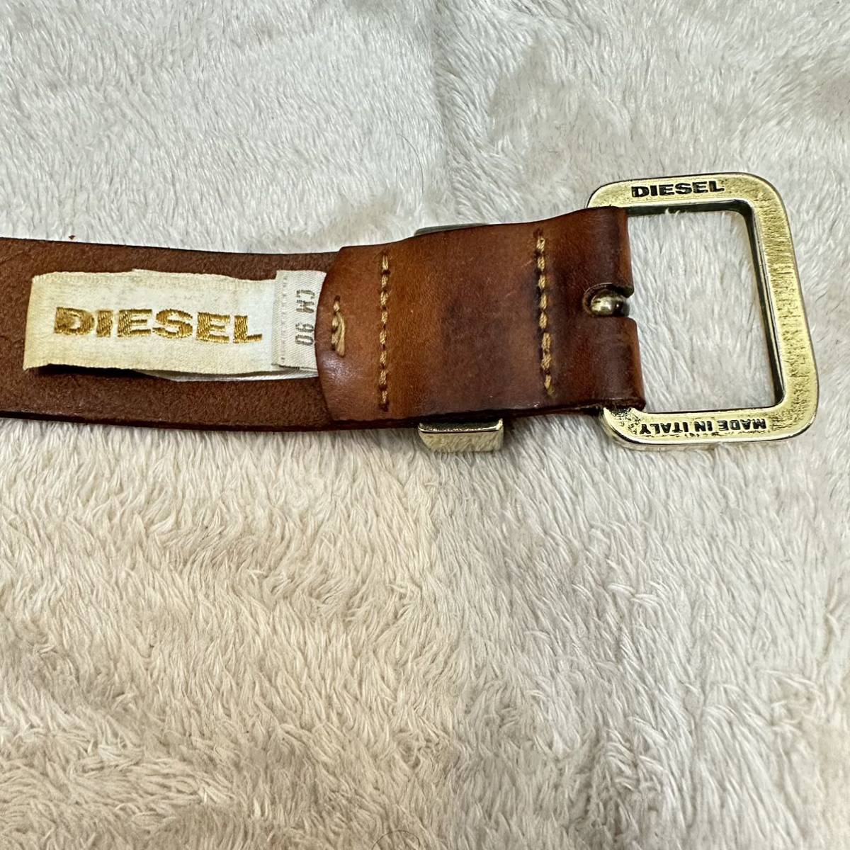 DIESEL ディーゼル 本革 牛革 レザー スタッズ 巨大ロゴ バックロゴ