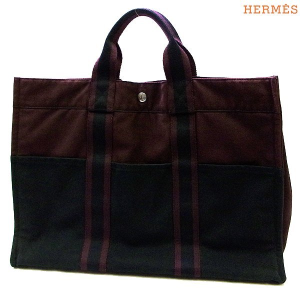 エルメス キャンバス トートバッグ キャンバス×レザー ハーフレザー