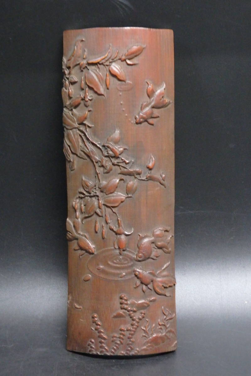 友】時代古玩 茶道具 唐物骨董 細密彫 竹茶合 腕枕 時代古玩